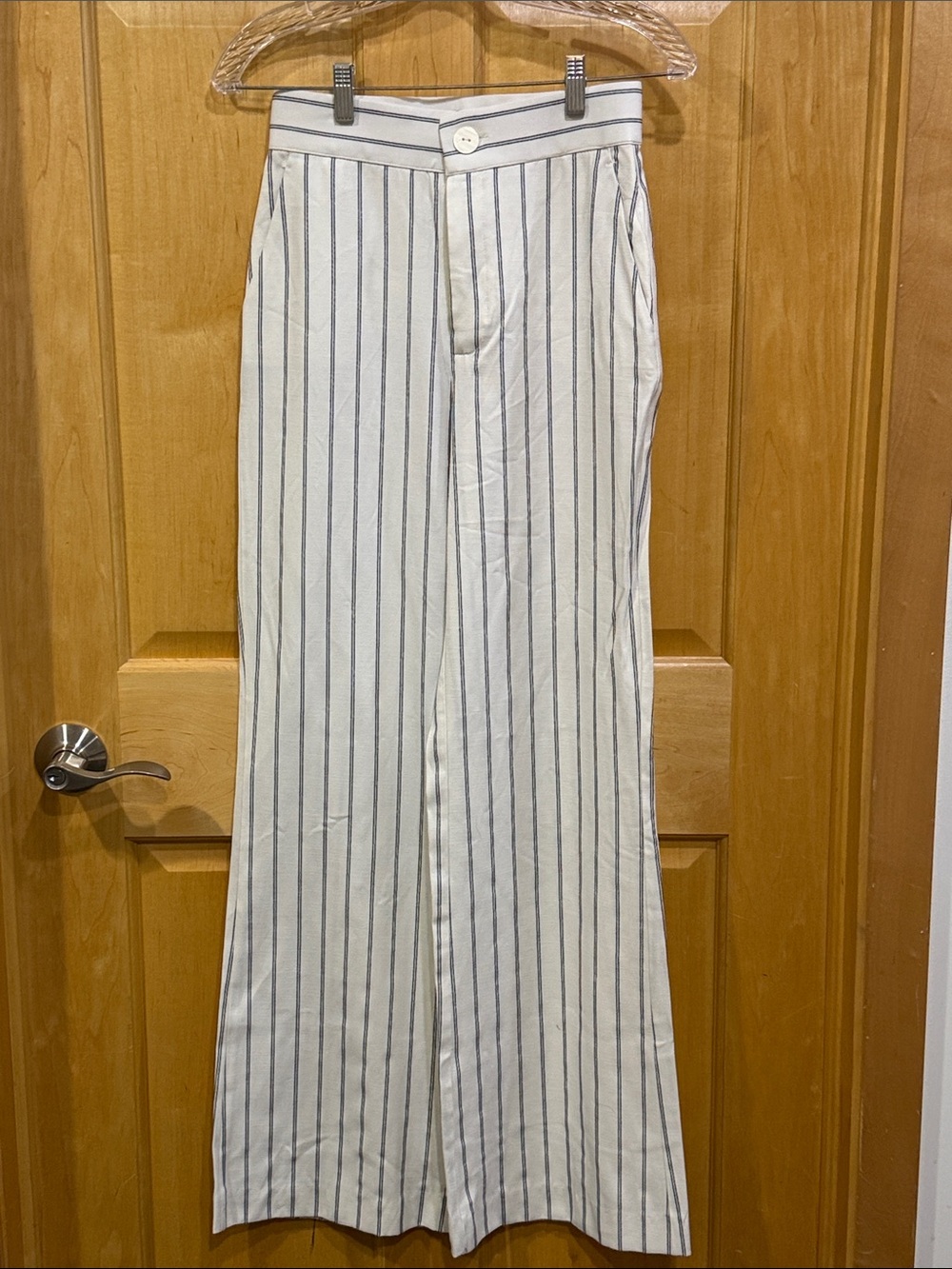 Zara White Pinstripe Wide Trousers XS